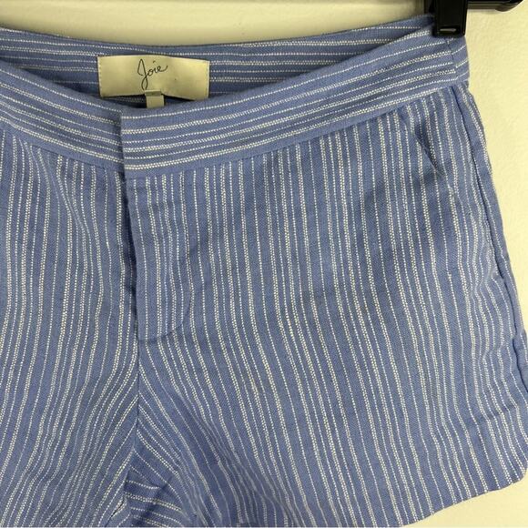JOIE Blue Linen Striped Seersucker Linen Shorts Size 0 4 inch Inseam White - Picture 2 of 6